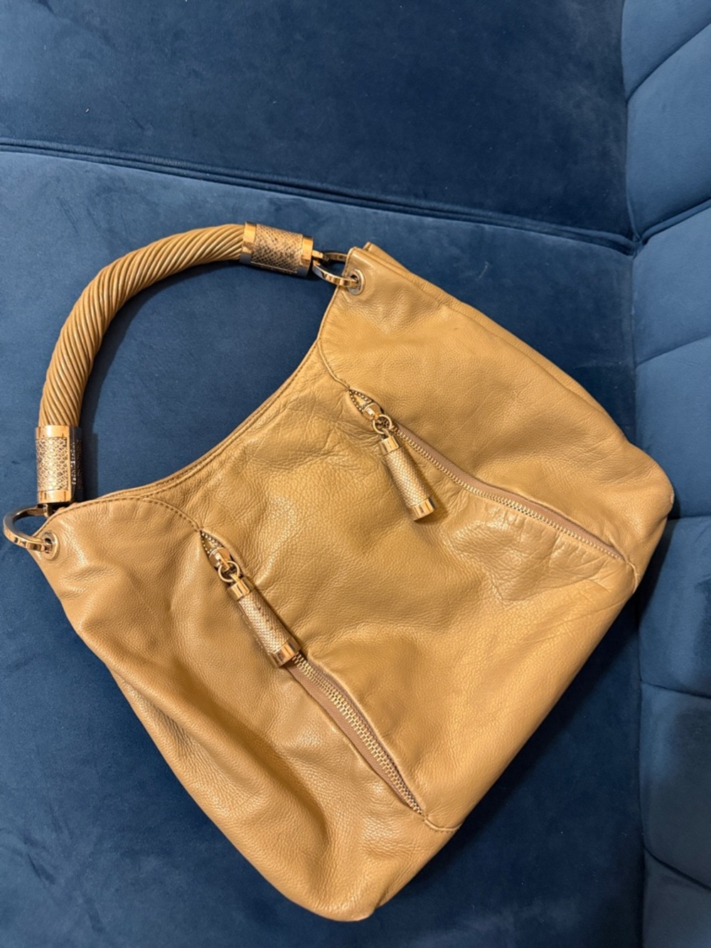 Michael Kors Leather Hobo Bag in Taupe with Snake Skin - Picture 8 of 9